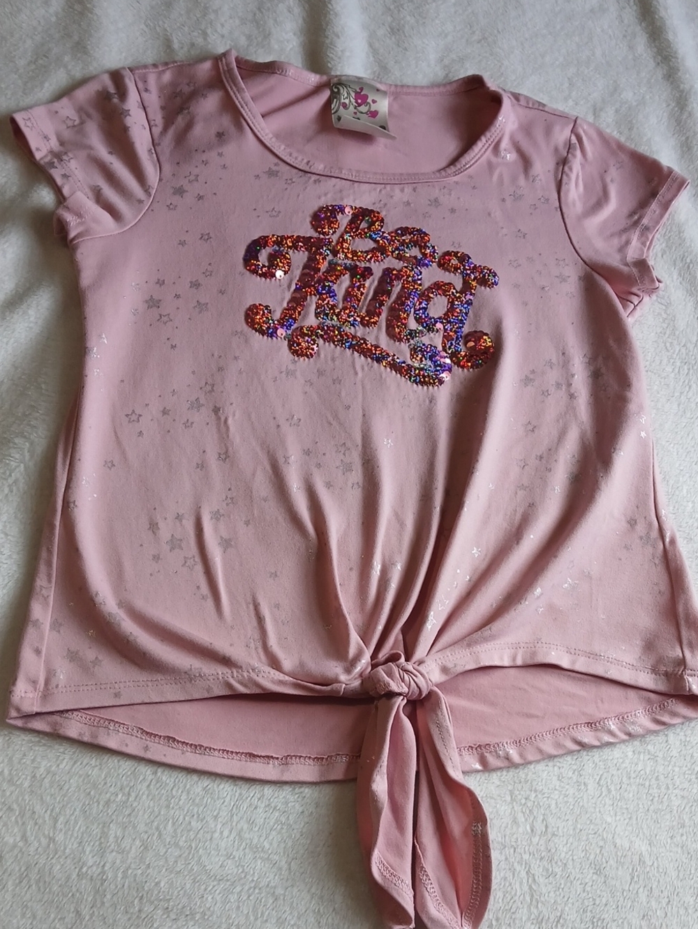 Girls' Pink Sequin Tie-Front Graphic Tee